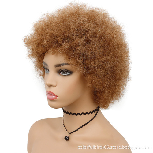 Ombre Brown Short Afro Wig 100%Human Hair Colored Wig Short Kinky Curly Wig for black women
